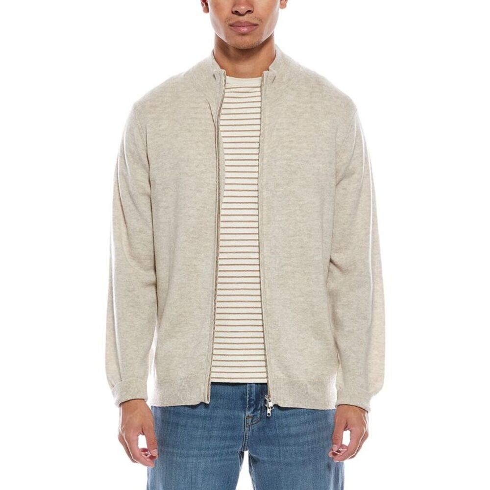 Brodie Cashmere Mens Zip Up Wool & Cashmere-Blend Funnel Neck Cardigan, White